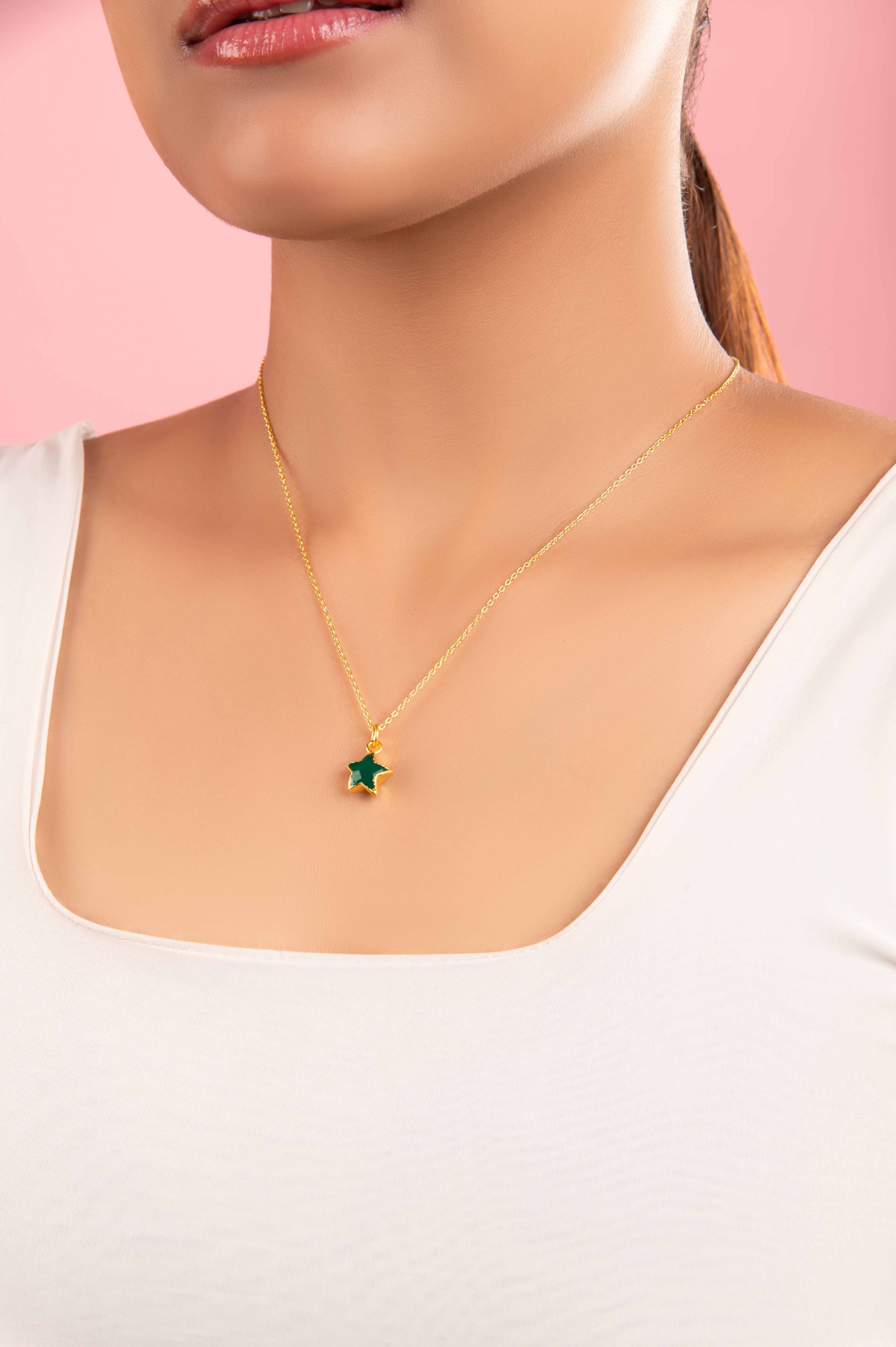 18k Gold Plated Emerald Star Necklace
