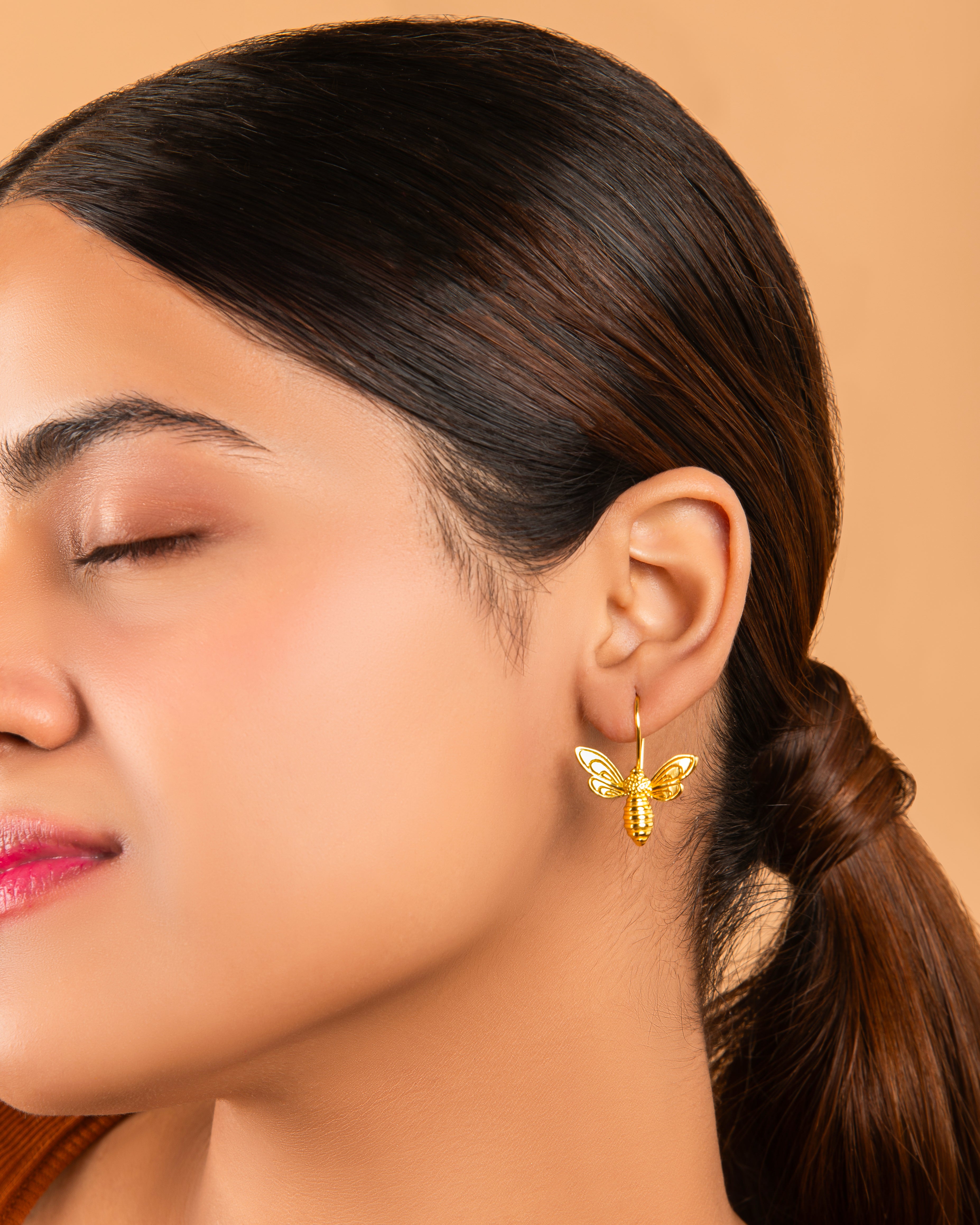 18k Gold Plated Bee Earrings Honey Bee Dangles