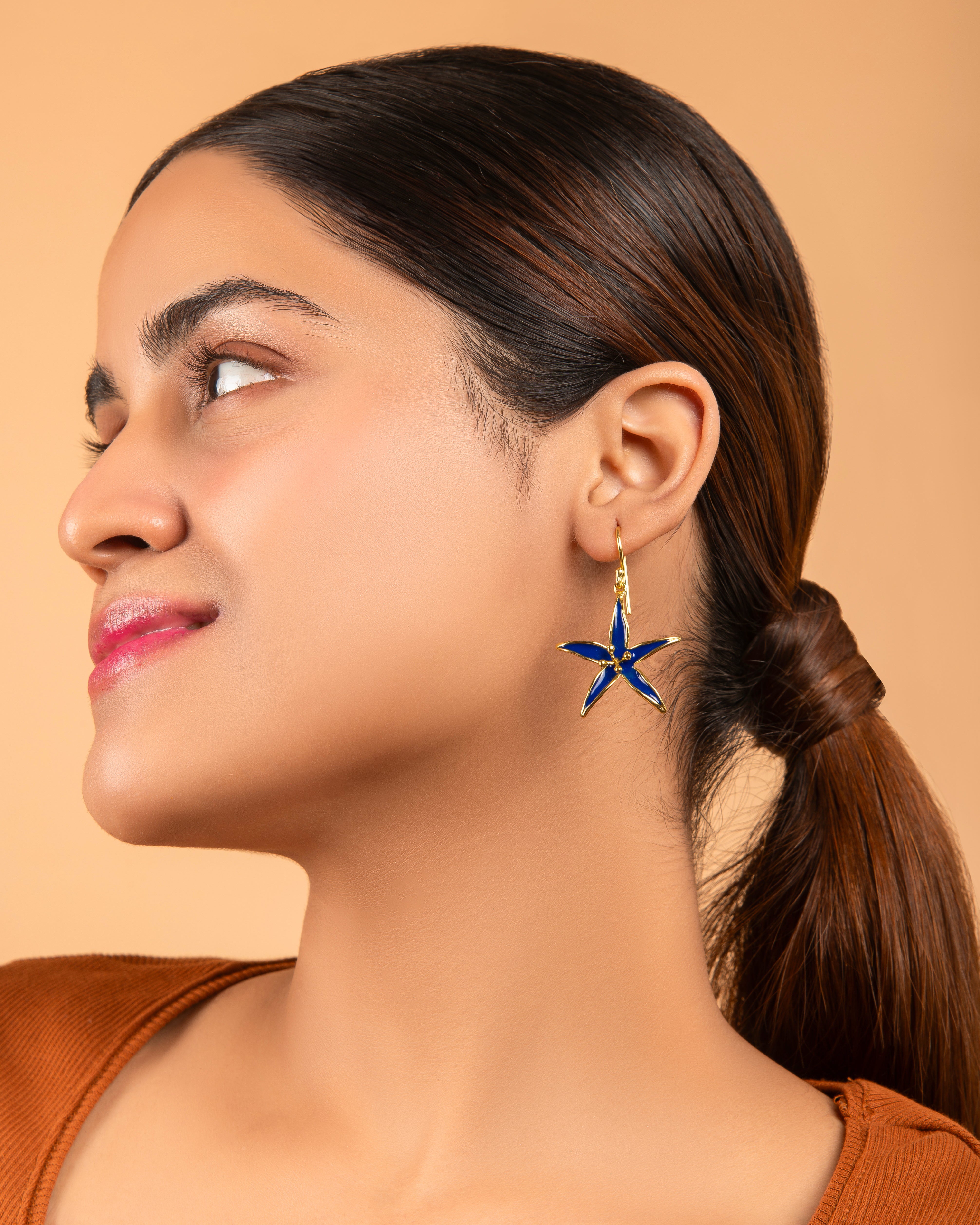 Enamel Floral Earrings 18K Gold Plated Flower Hoops