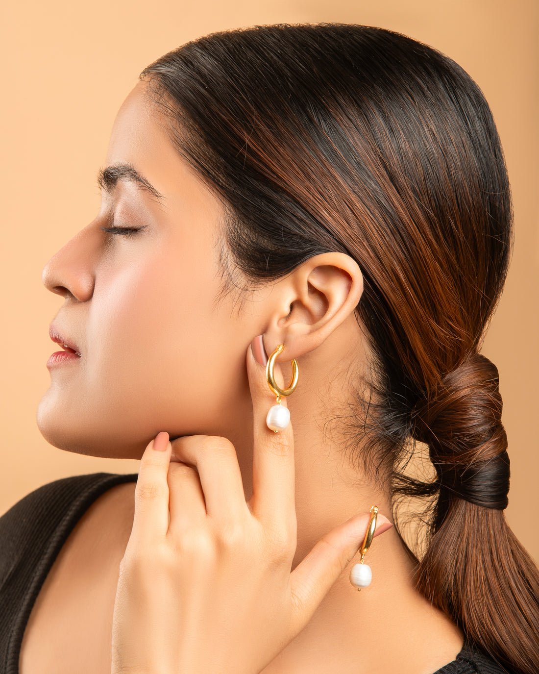 Pearl Hoop Earrings 18K Gold Plated Freshwater Pearl Danlges Earrings