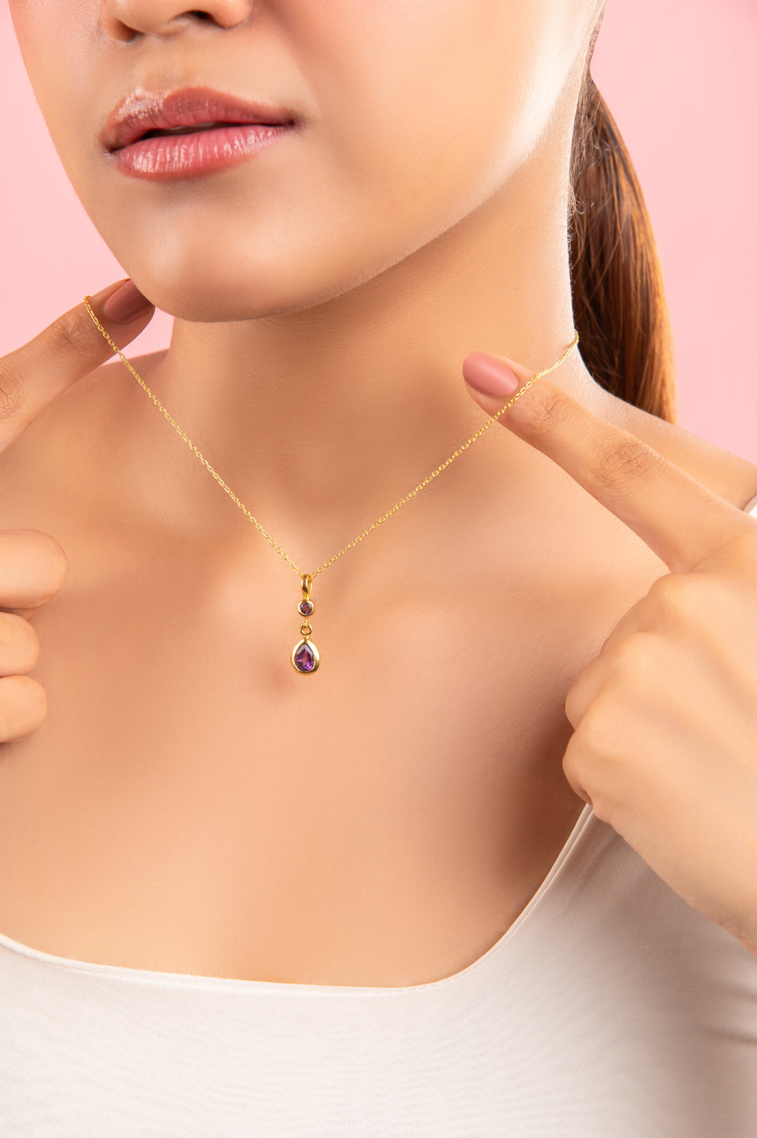 18K Gold Plated Amethyst Teardrop Necklace