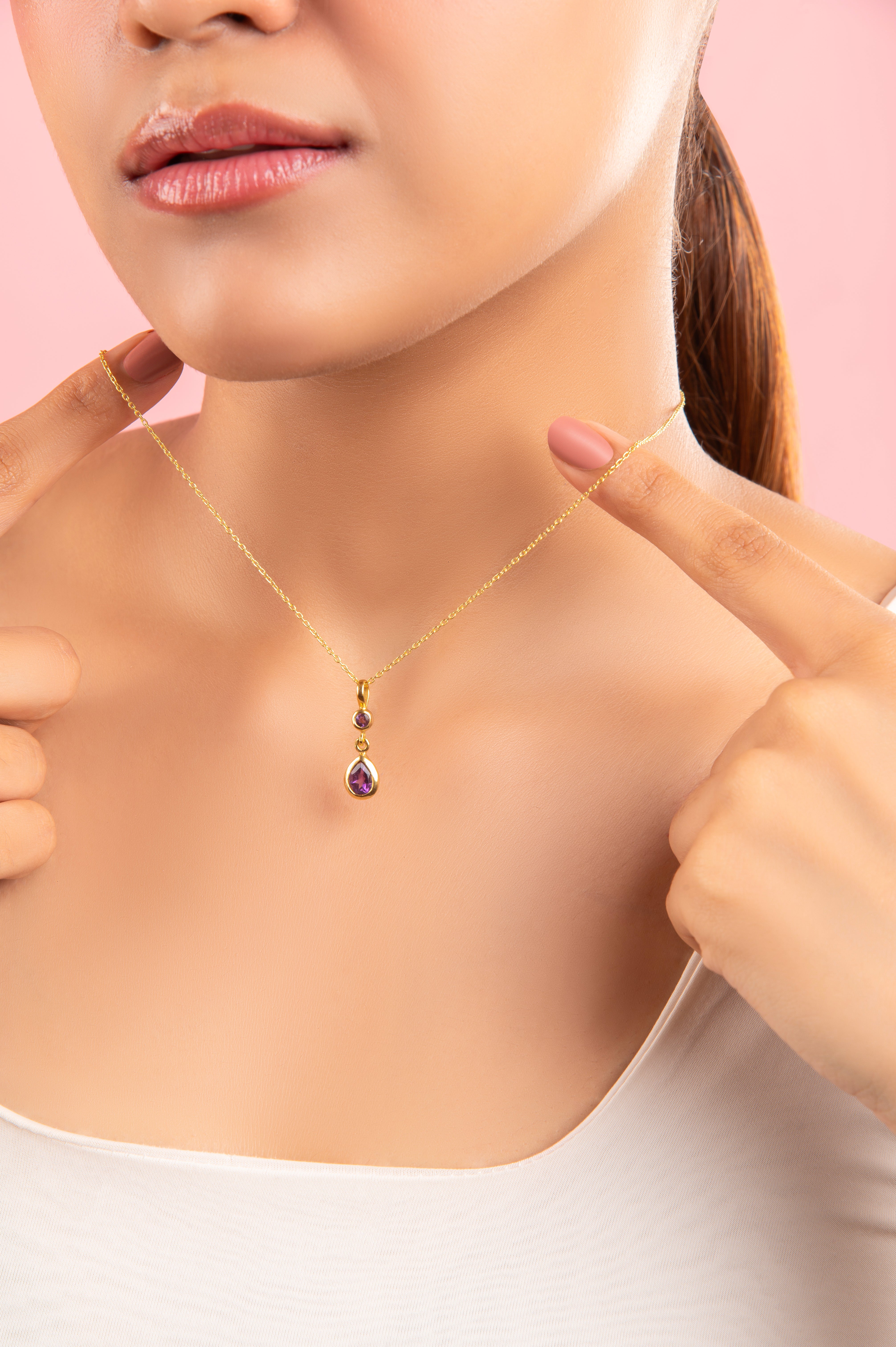 18K Gold Plated Amethyst Teardrop Necklace