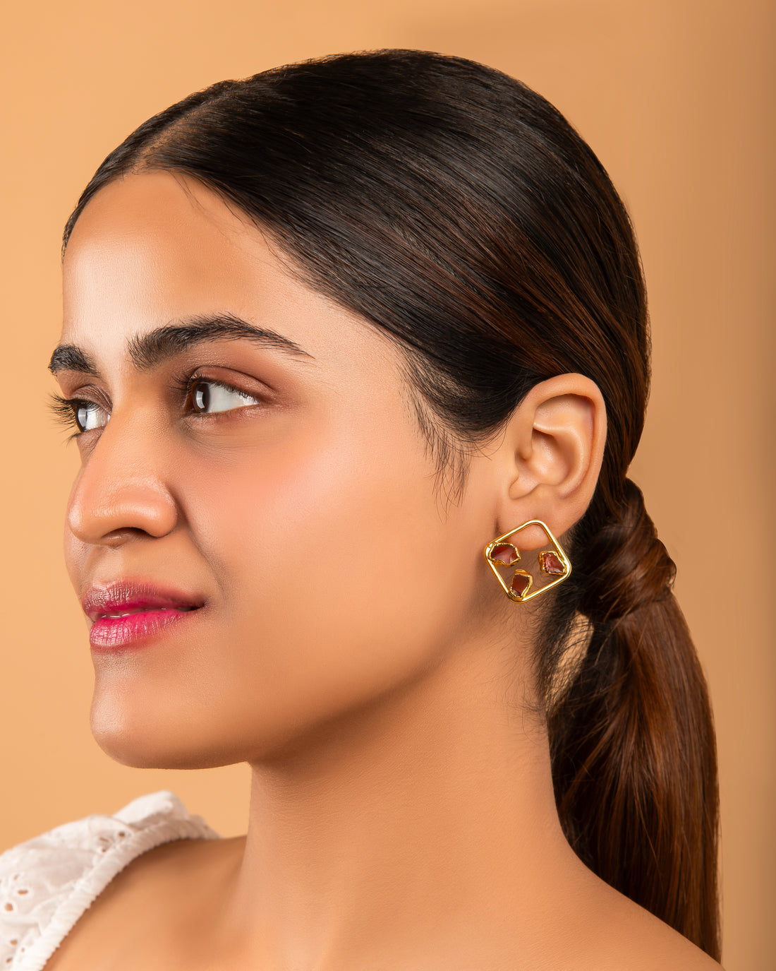 Raw Carnelian Gemstone Studs 18K Gold Plated Healing Crystal Earrings