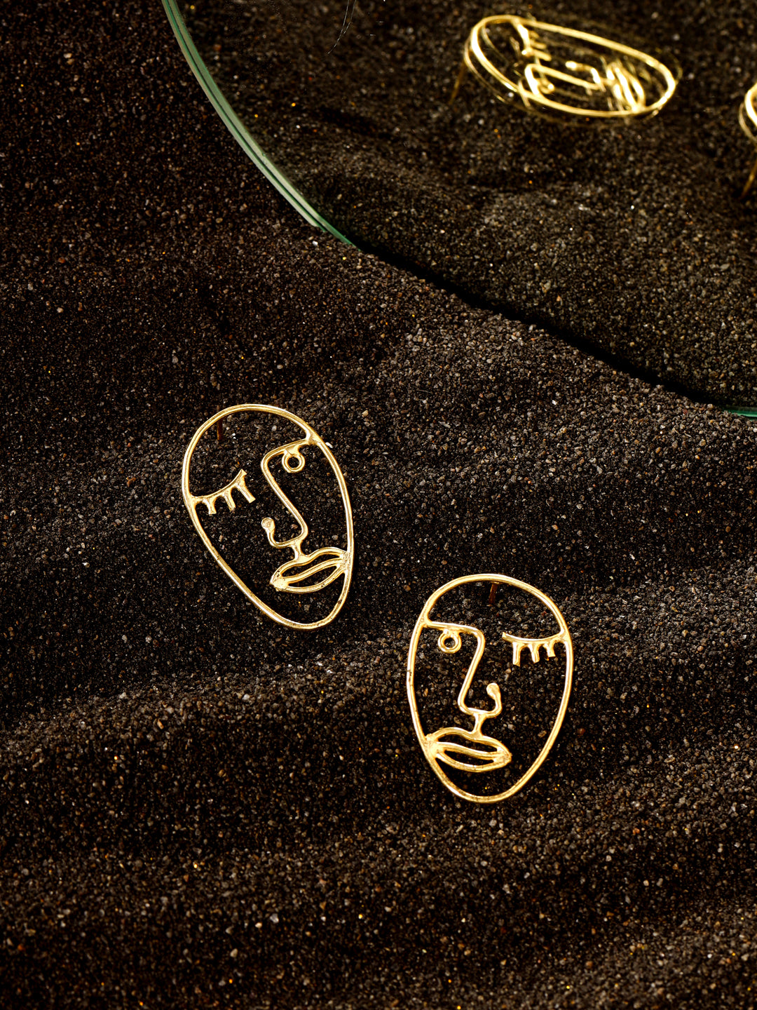 Winking Face Earrings 18K Gold Plated Picasso Face Line Art Studs